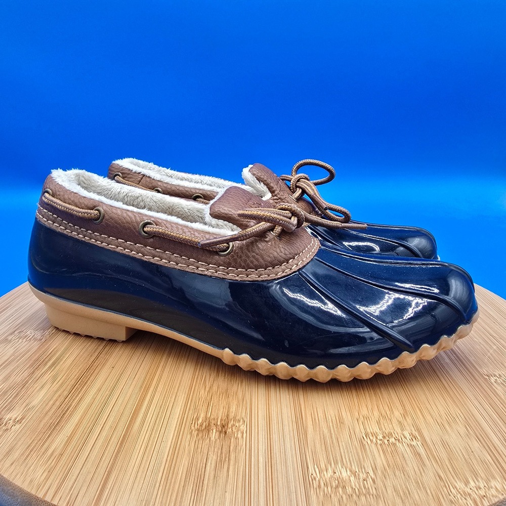 JBU by Jambu Woodbury Duck Boots Navy Brown Waterproof Faux Fur Lined Size‎ 6M